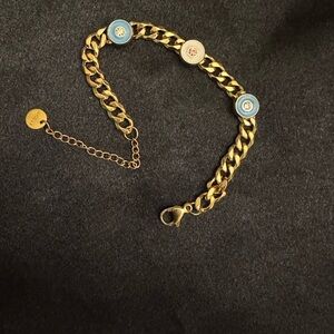 Gold Chain Bracelet with Blue and White Accents